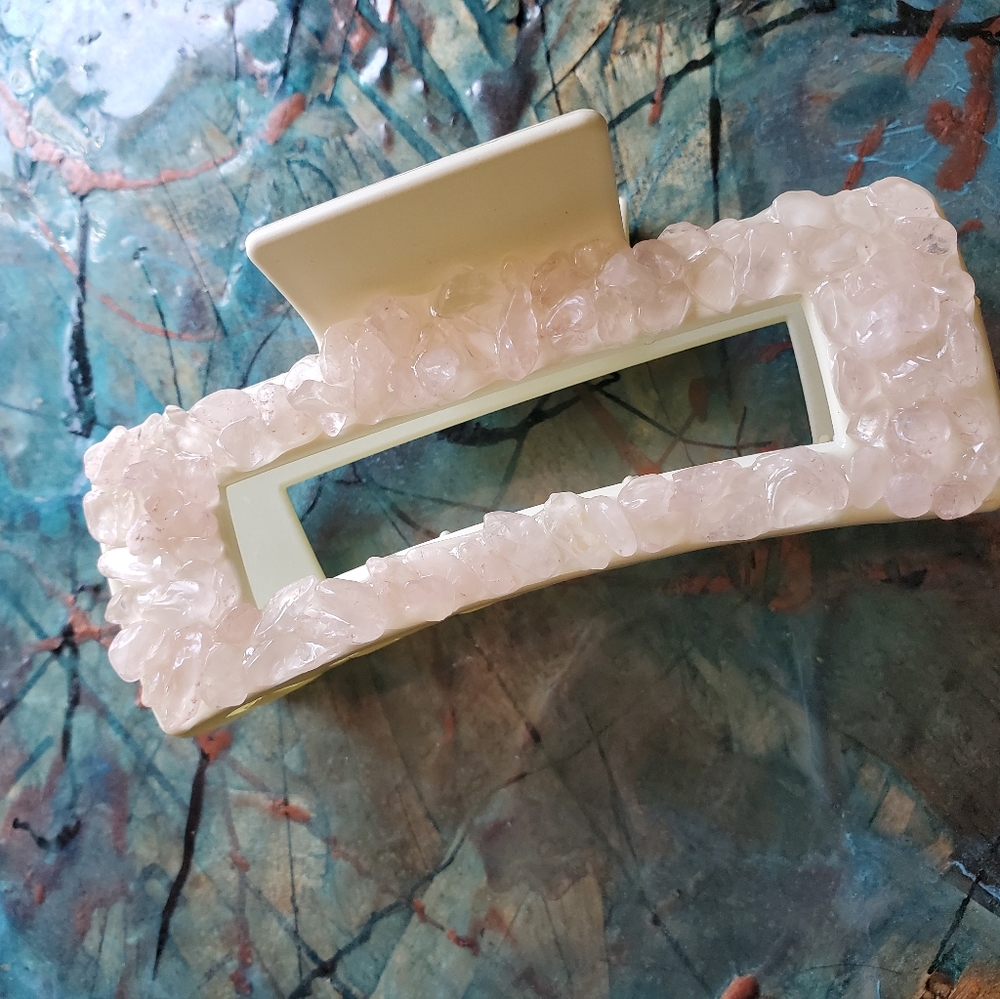 Handmade western hair clip Rose quartz gemstone Stone claw clip